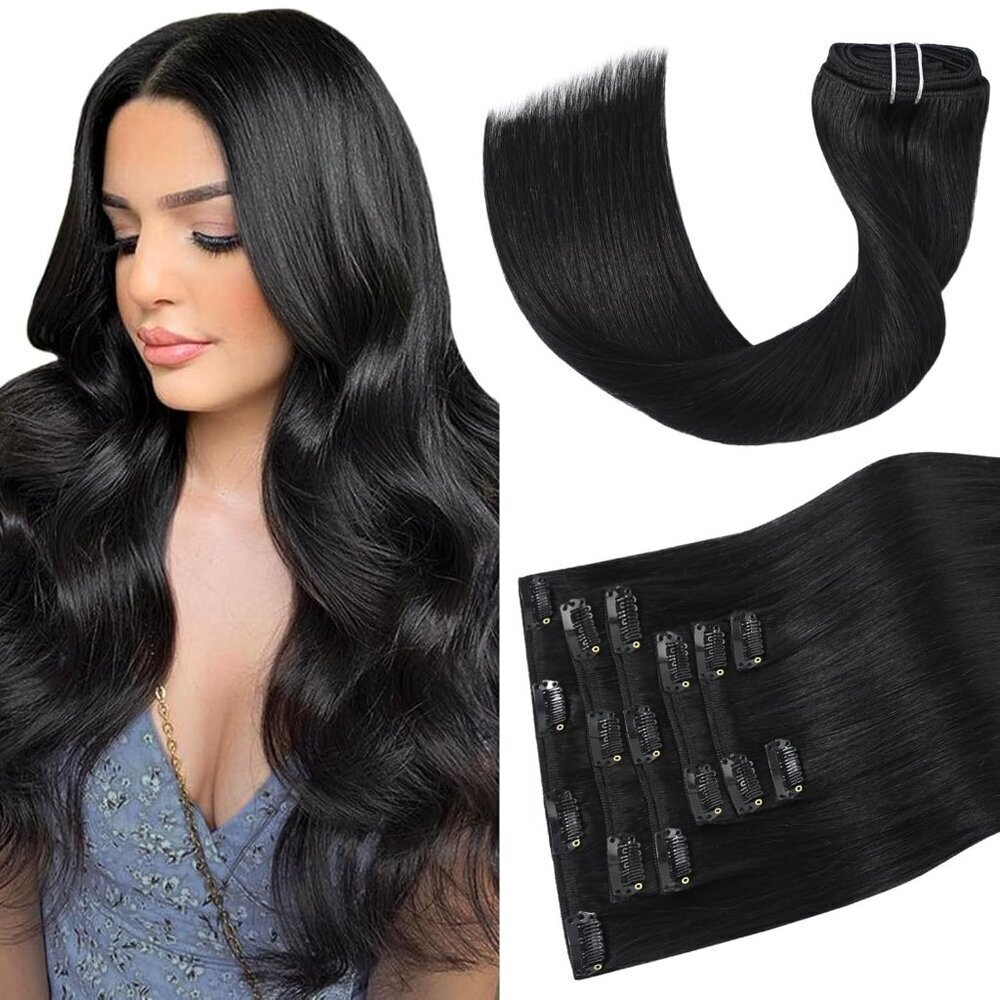 Natural Black Human Hair Extensions Clip In 18 Inch Straight 7pcs 70G